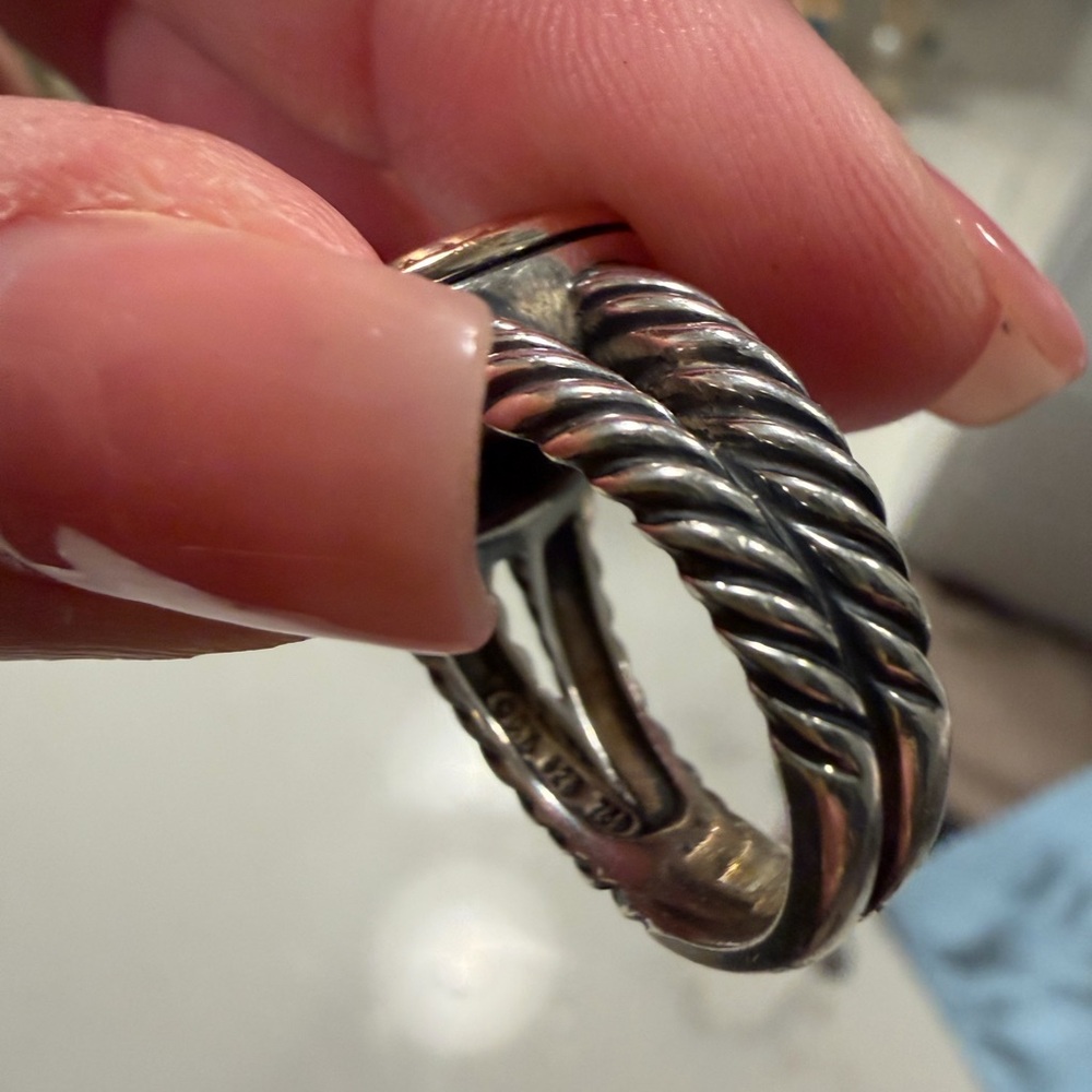 David Yurman Silver and Gold Ring with Morganite Stone size 8 - Picture 11 of 11